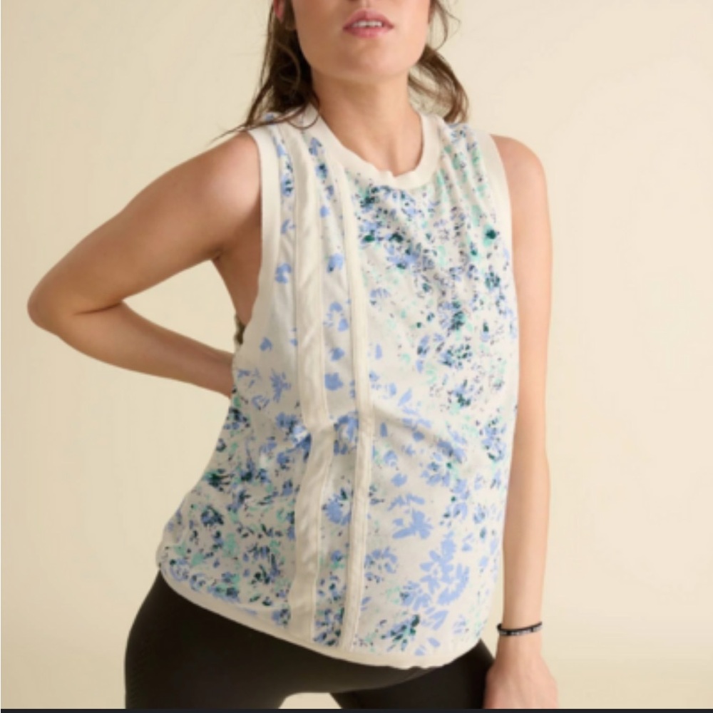 Free People Floral Sleeveless Top - Blue and Cream